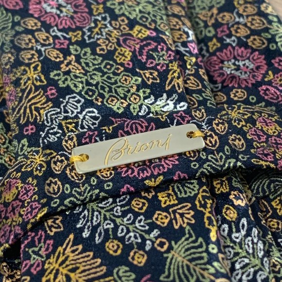 BRIONI Floral Metallic Pink Gold Blue Silk Neck Tie - Picture 7 of 8